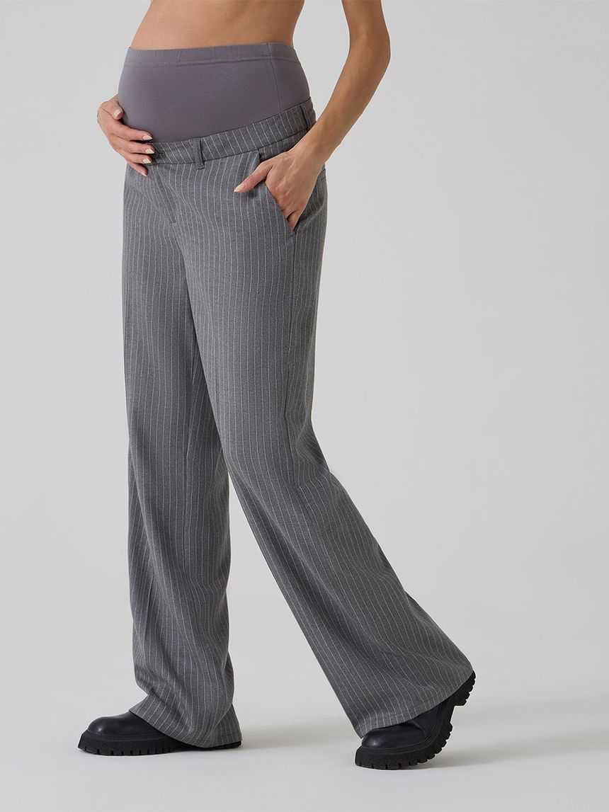 γυναικείο παντελόνι εγκυμοσύνης ριγέ γκρι/λευκό - Prénatal
