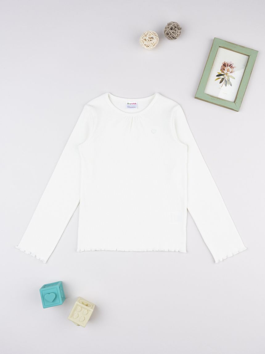 παιδική μπλούζα λευκή ριμπ με καρδούλα για κορίτσι - Prénatal