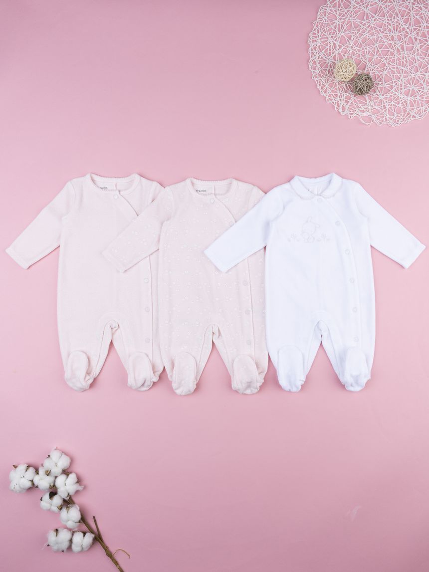 βρεφικά φορμάκια σενίλ με λαγουδάκια πακέτο x3 για κορίτσι - Prénatal