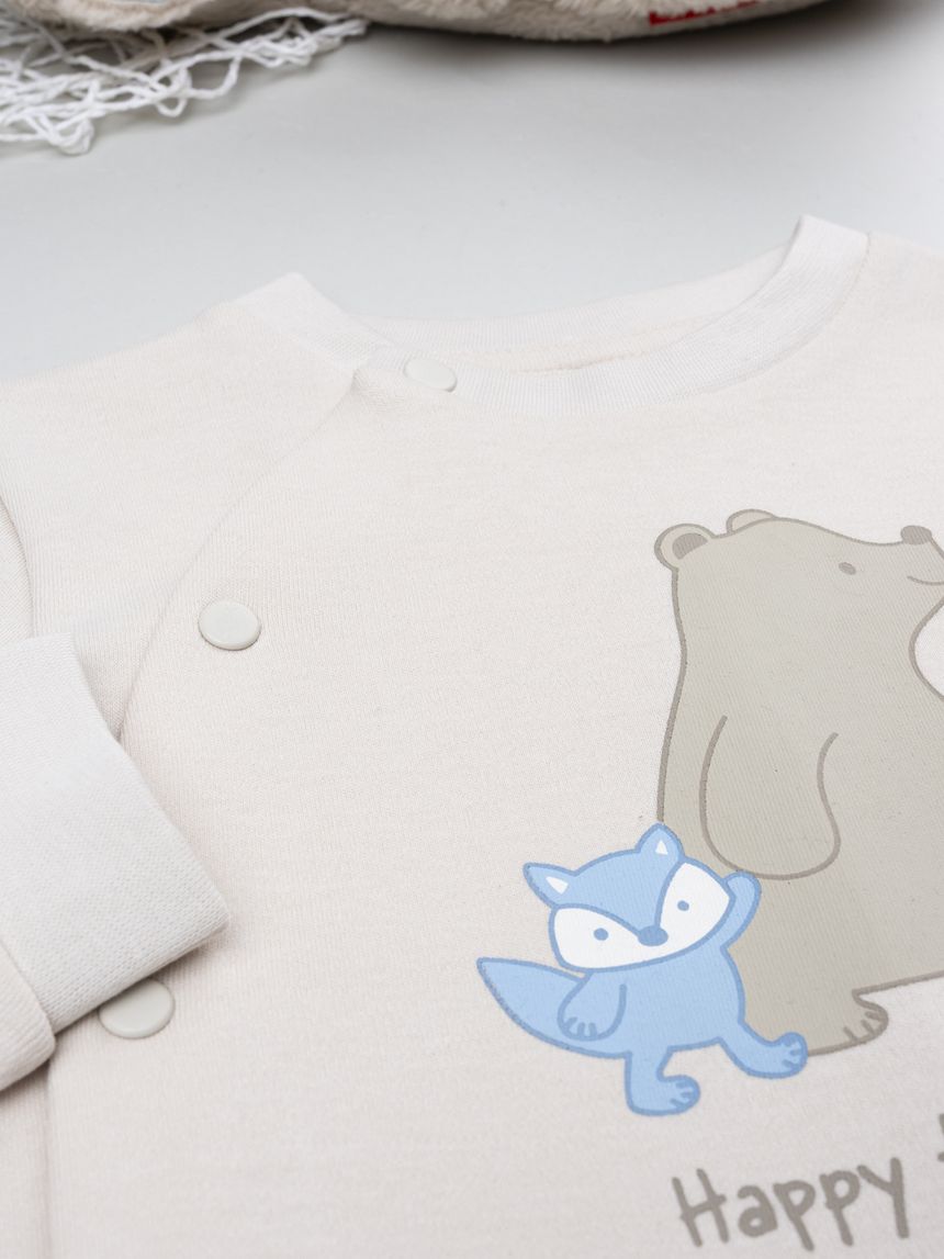 βρεφική ολόσωμη πιτζάμα μπεζ happy together για αγόρι - Prénatal