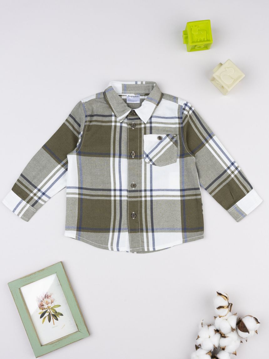 βρεφικό πουκάμισο καρό χακί/μπλε για αγόρι - Prénatal