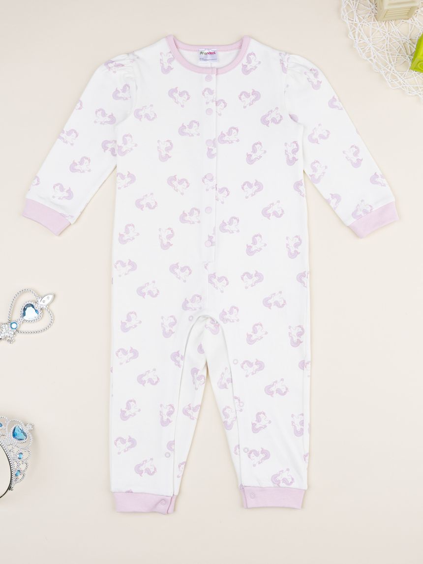 βρεφική ολόσωμη πιτζάμα λευκή με μονόκερους για κορίτσι - Prénatal
