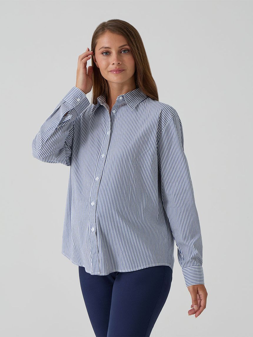 γυναικείο πουκάμισο εγκυμοσύνης/θηλασμού ριγέ μπλε/λευκό - Prénatal