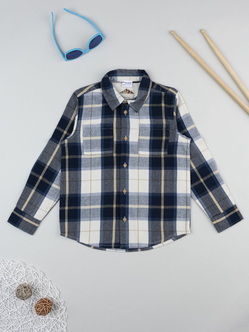 παιδικό πουκάμισο καρό μπλε/μπεζ για αγόρι - Prénatal