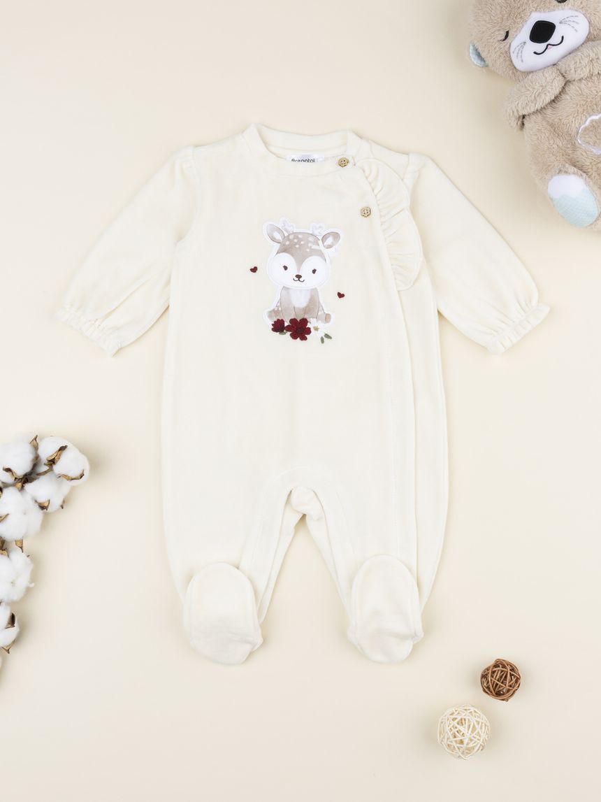 βρεφικό φορμάκι σενίλ κρεμ με ελαφάκι για κορίτσι - Prénatal