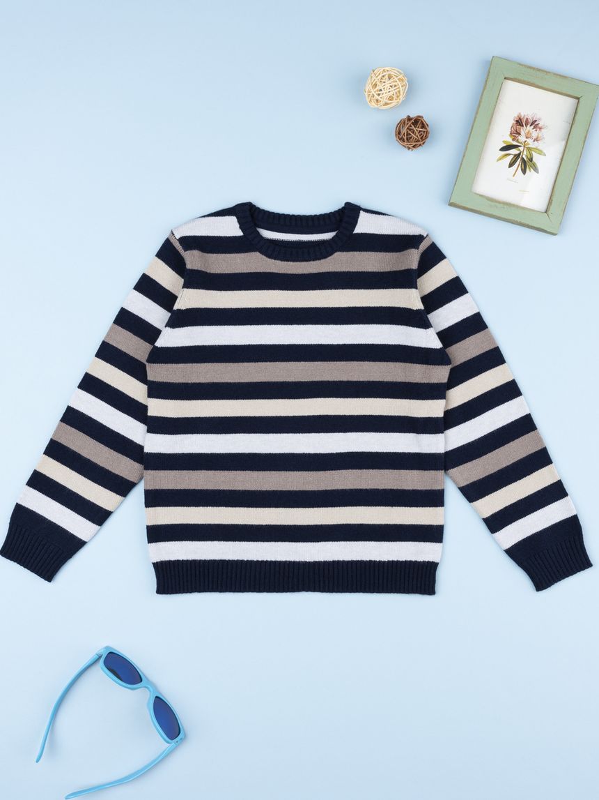 παιδικό πουλόβερ μπλε ριγέ πολύχρωμο για αγόρι - Prénatal