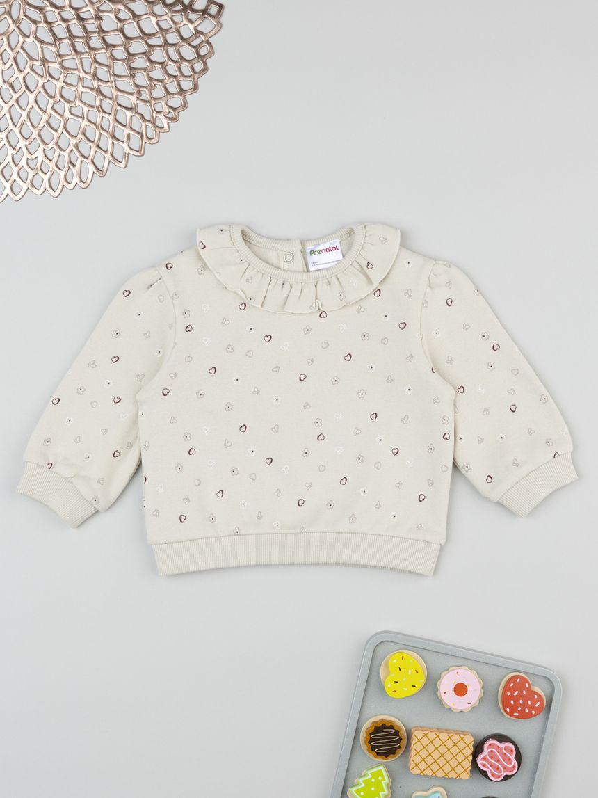 βρεφική μπλούζα φούτερ μπεζ με καρδούλες για κορίτσι - Prénatal
