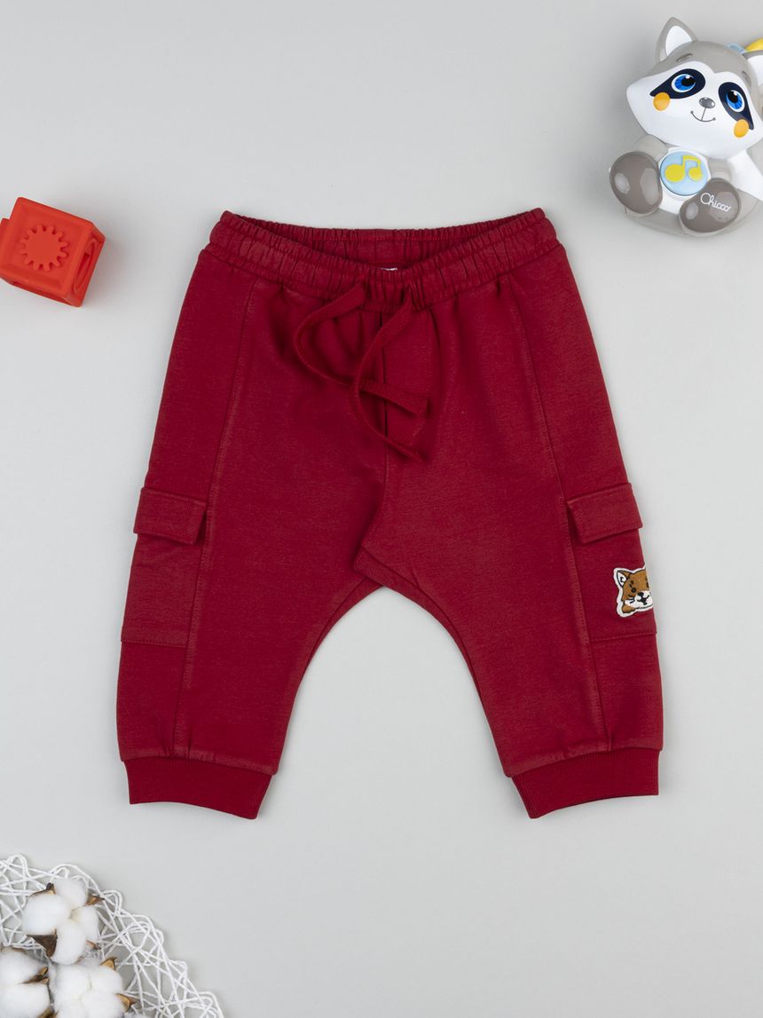 βρεφικό παντελόνι φούτερ μπορντώ με αλεπού για αγόρι - Prénatal