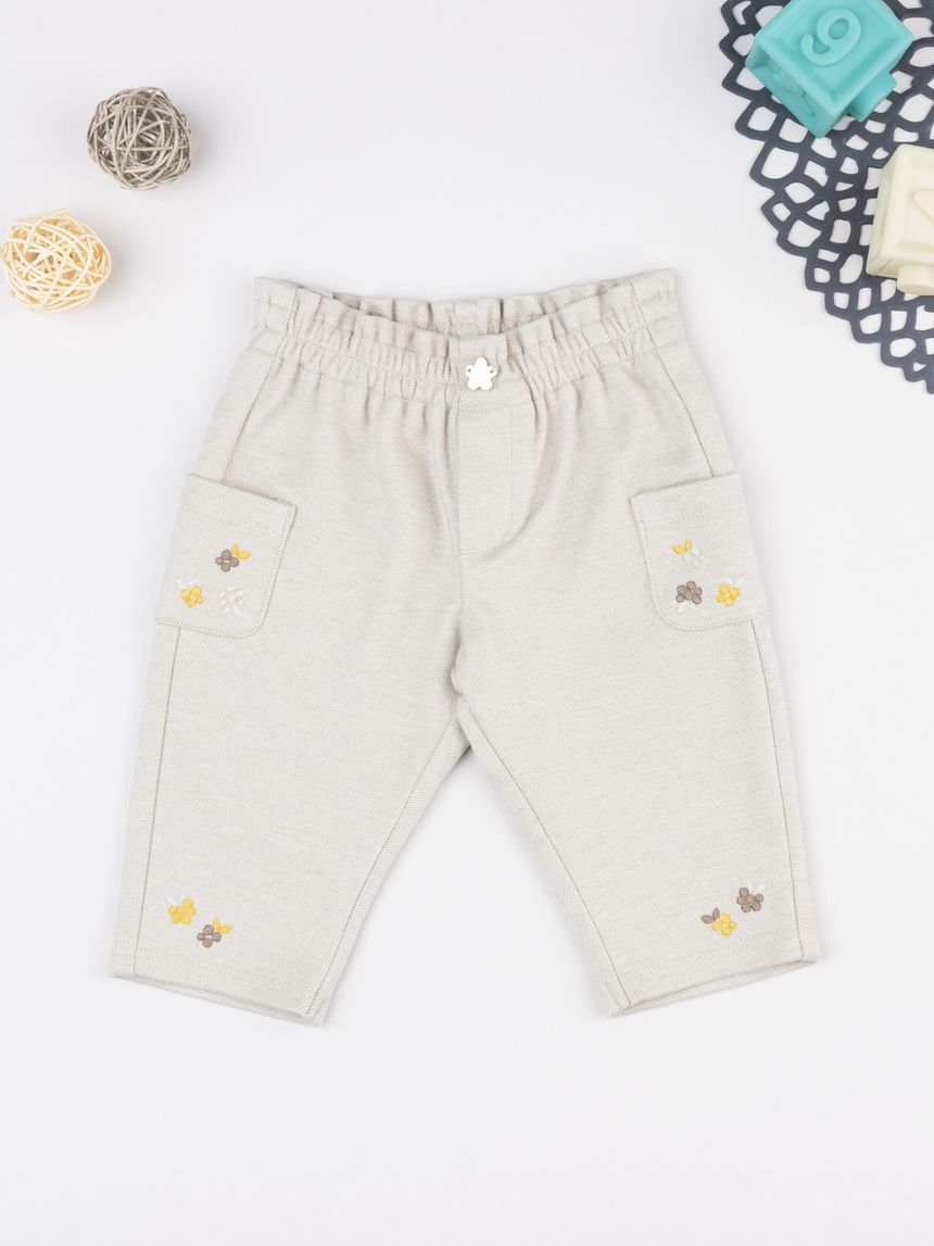 βρεφικό παντελόνι μπεζ με λουλούδια για κορίτσι - Prénatal