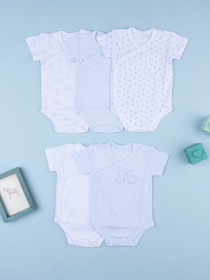 βρεφικά κορμάκια μπλε/λευκά με σκυλάκια πακέτο x5 για αγόρι - Prénatal
