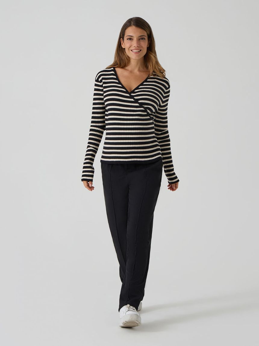 γυναικεία μπλούζα εγκυμοσύνης/θηλασμού ριγέ μαύρη/μπεζ - Prénatal