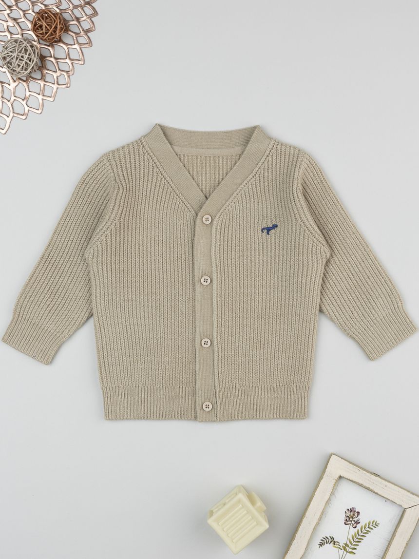 βρεφική πλεκτή ζακέτα καφέ dino για αγόρι - Prénatal