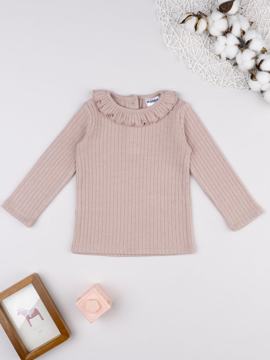 βρεφική μπλούζα ροζ ριμπ για κορίτσι - Prénatal