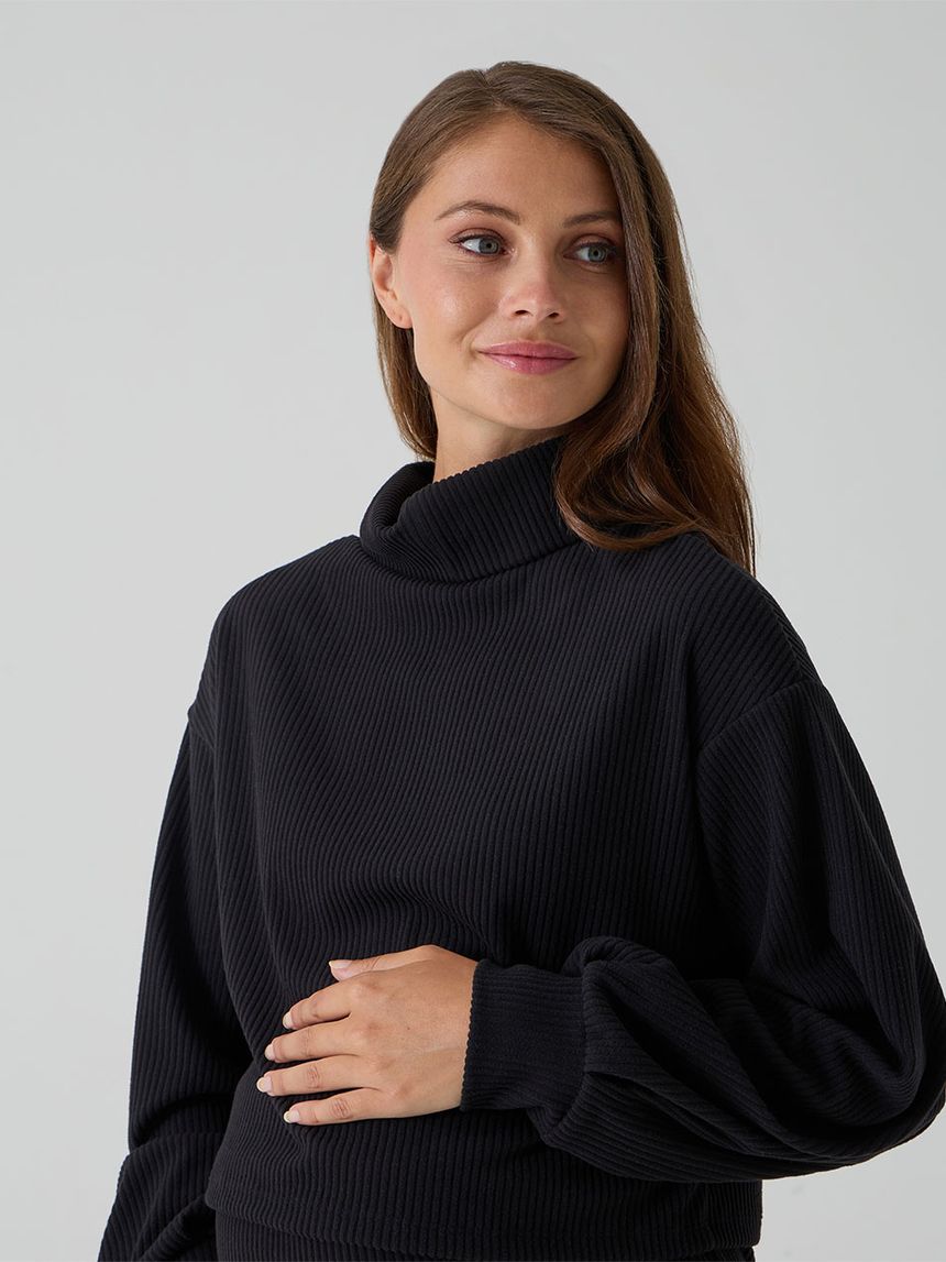 γυναικείο σετ εγκυμοσύνης μπλούζα και φούστα μαύρο ριμπ - Prénatal