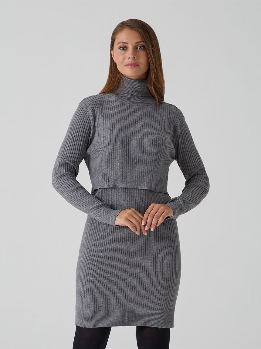 γυναικείο φόρεμα πλεκτό εγκυμοσύνης/θηλασμού γκρι - Prénatal