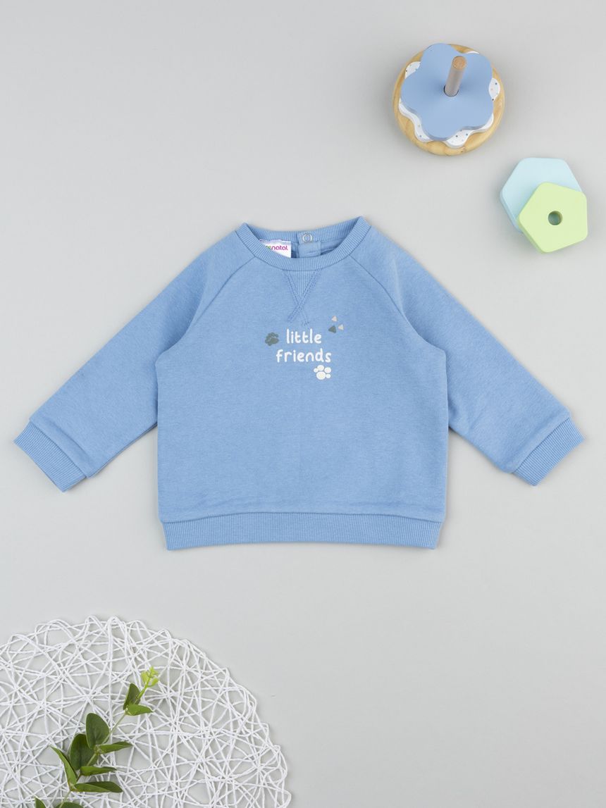 βρεφική μπλούζα φούτερ γαλάζια little friends για αγόρι - Prénatal