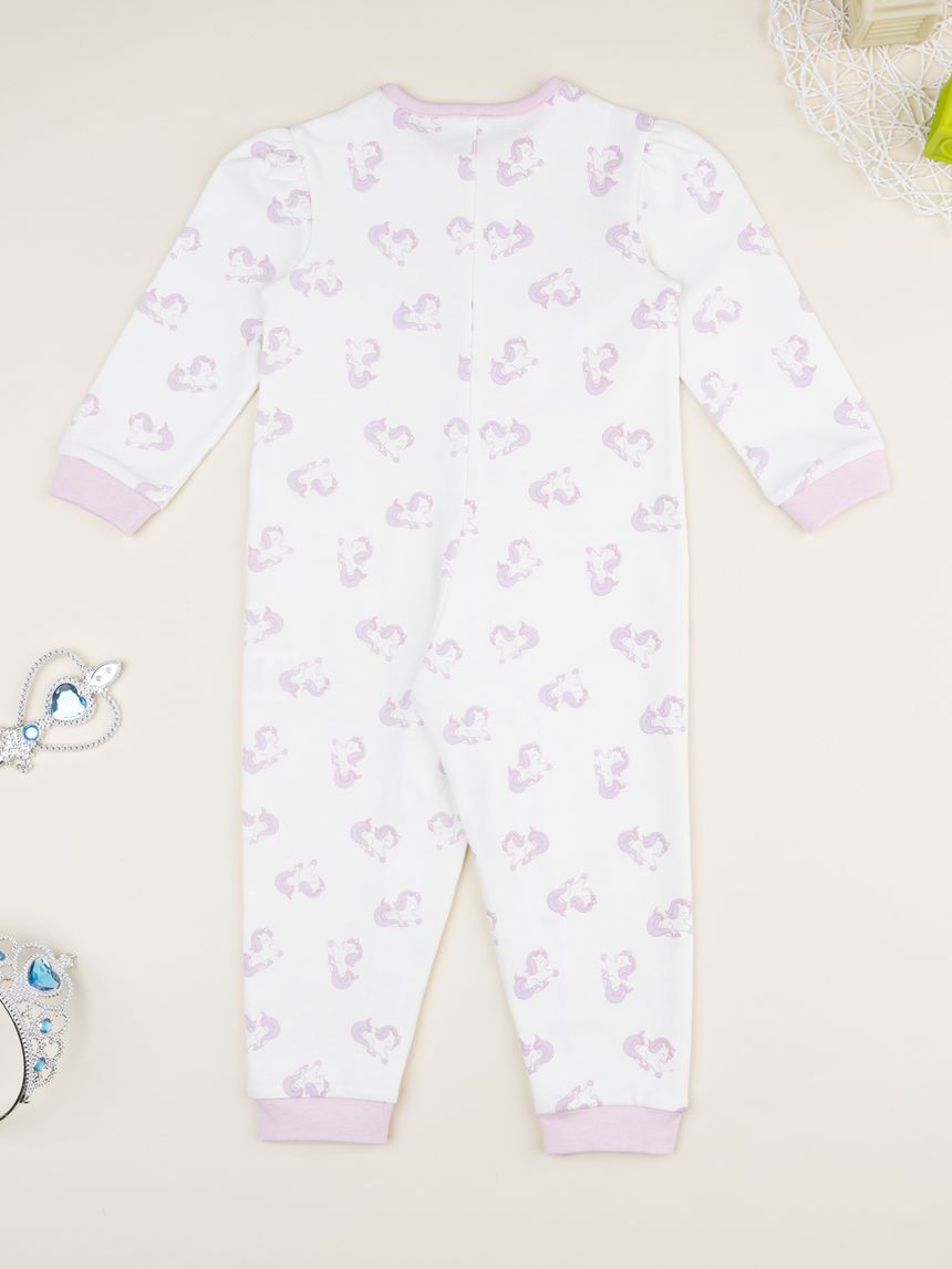 βρεφική ολόσωμη πιτζάμα λευκή με μονόκερους για κορίτσι - Prénatal