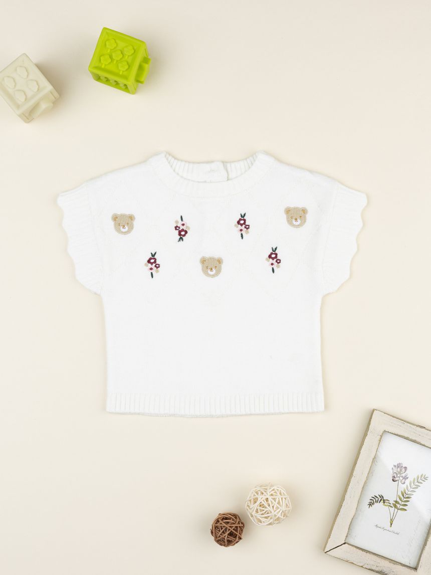βρεφική πλεκτή μπλούζα λευκή με λουλούδια για κορίτσι - Prénatal