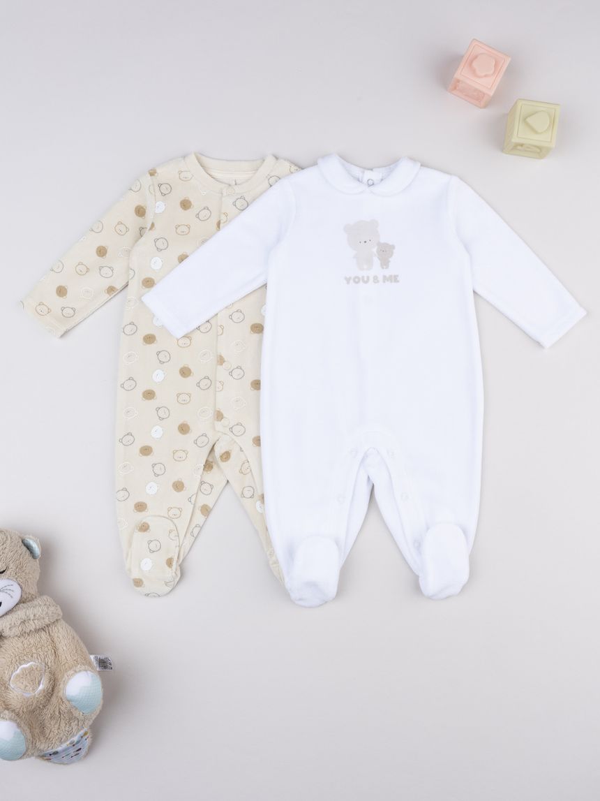 βρεφικά φορμάκια σενίλ με αρκουδάκια πακέτο x2 για αγόρι - Prénatal