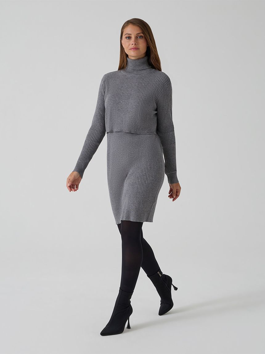 γυναικείο φόρεμα πλεκτό εγκυμοσύνης/θηλασμού γκρι - Prénatal