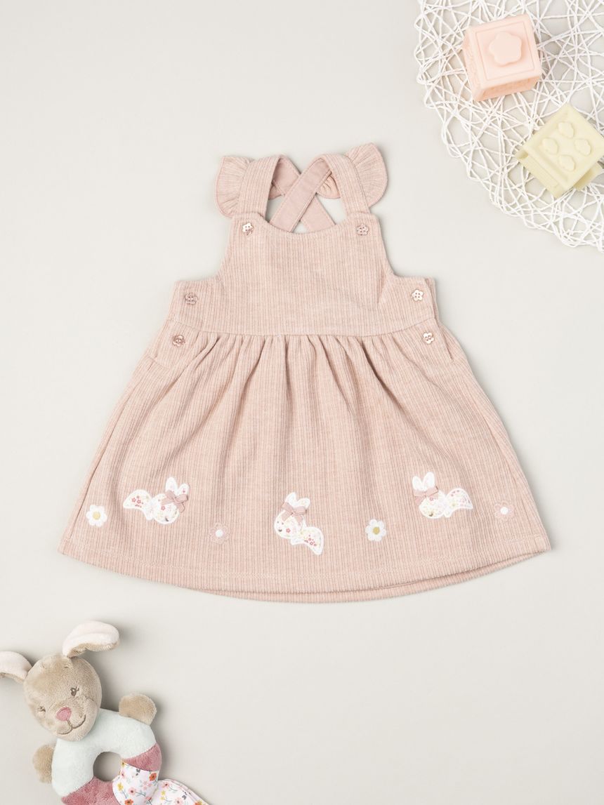 βρεφικό φόρεμα σαλοπέτα ροζ με λαγουδάκια για κορίτσι - Prénatal