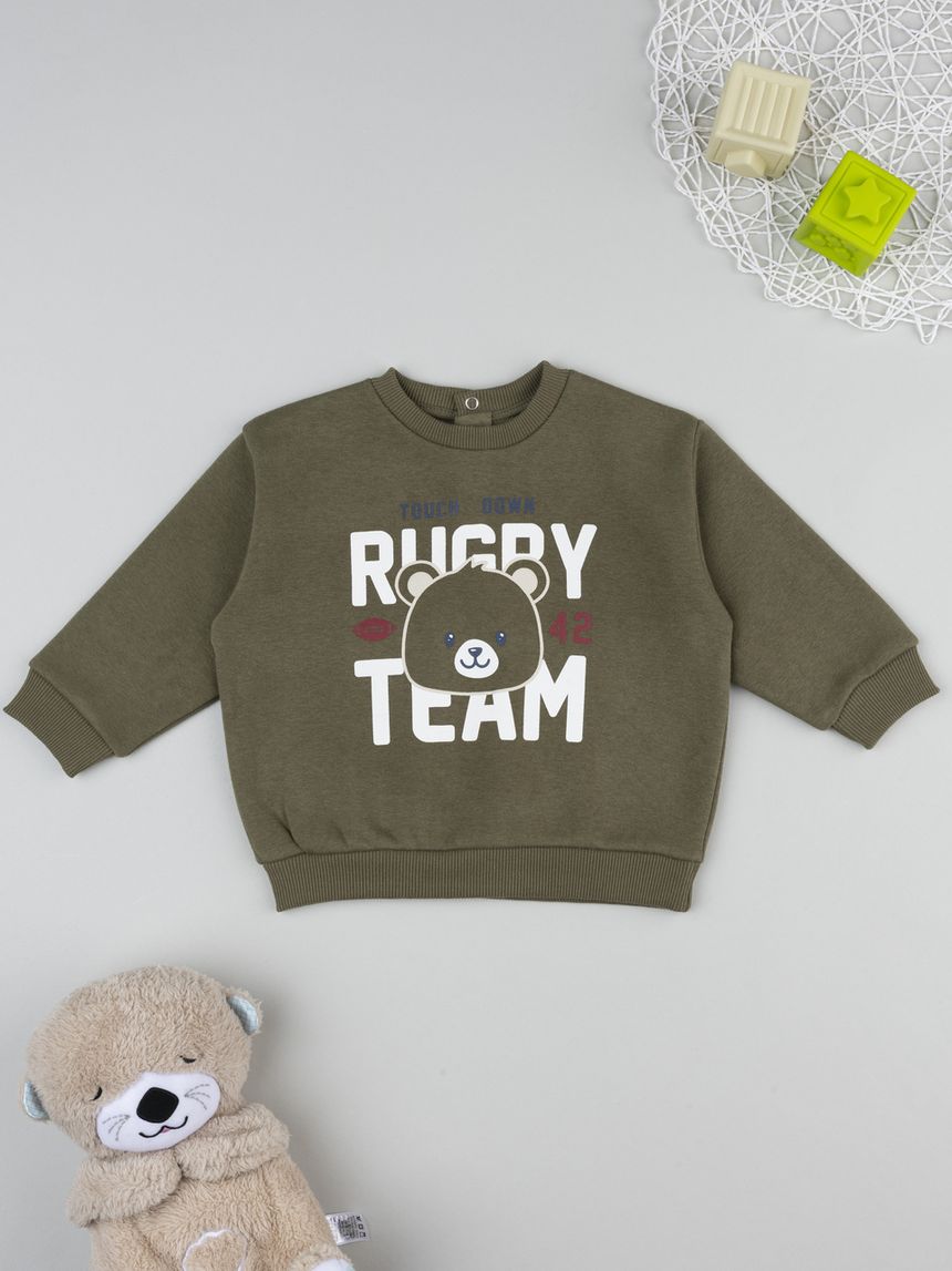 βρεφική μπλούζα φούτερ χακί rugby team για αγόρι - Prénatal