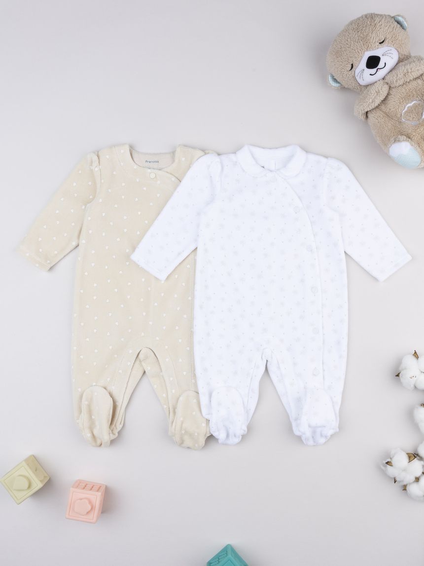 βρεφικά φορμάκια σενίλ με καρδούλες πακέτο x2 για κορίτσι - Prénatal