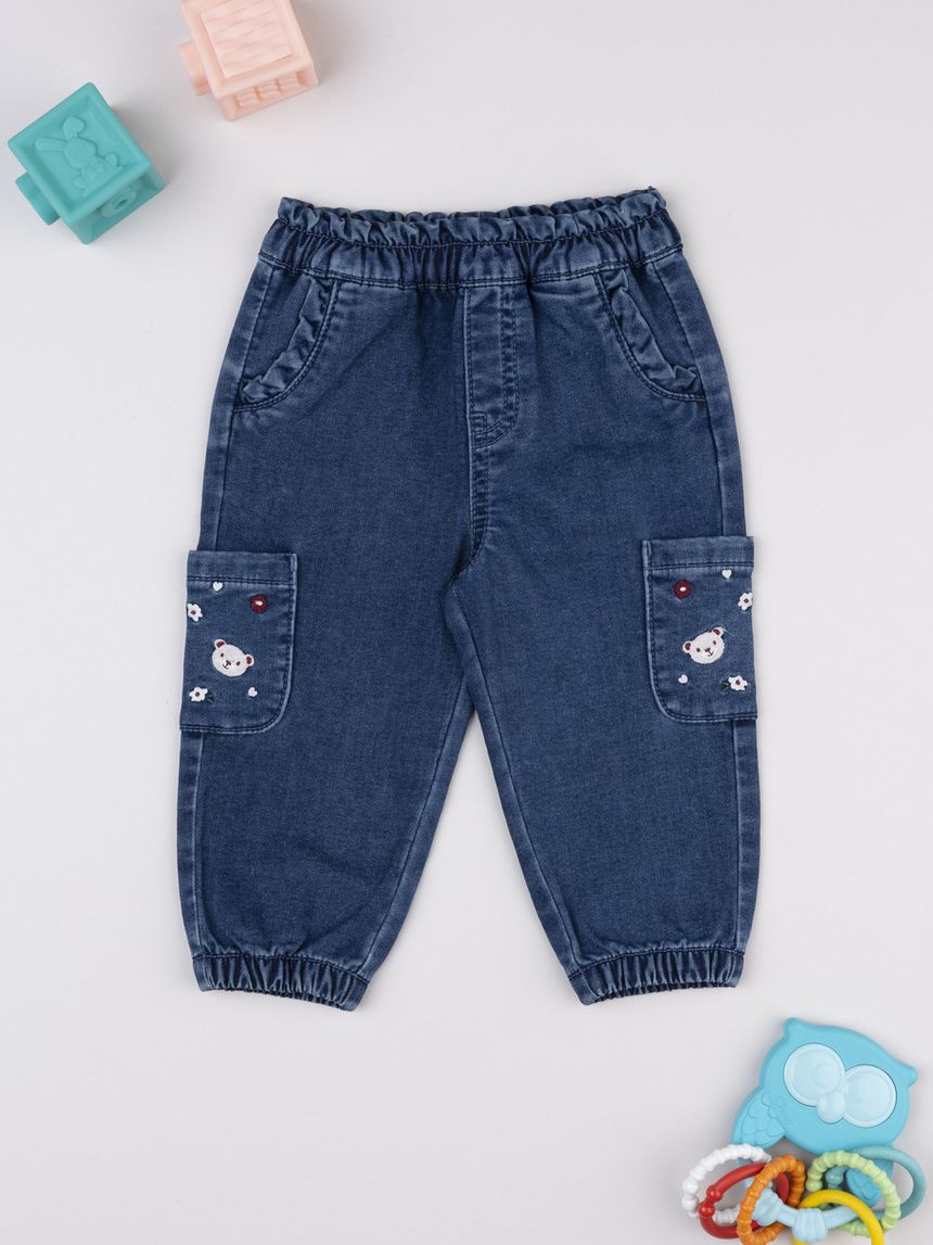 βρεφικό τζιν παντελόνι μπλε με αρκουδάκια για κορίτσι - Prénatal