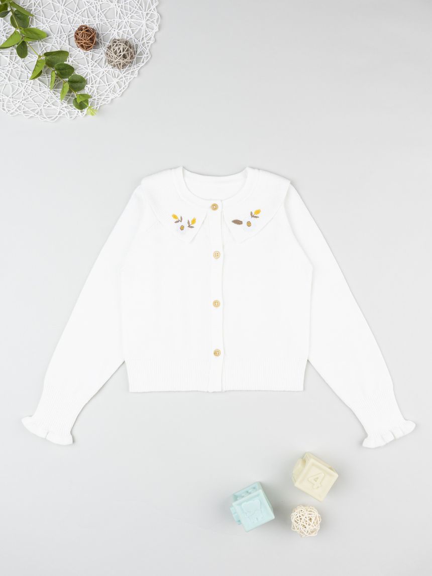 παιδική ζακέτα πλεκτή λευκή με λουλούδια για κορίτσι - Prénatal
