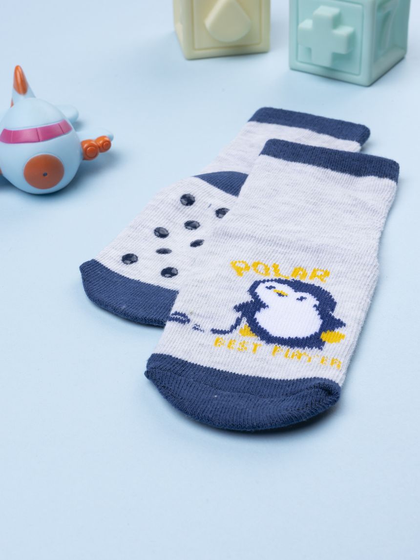 βρεφικές αντιολισθητικές κάλτσες με πιγκουίνο για αγόρι - Prénatal