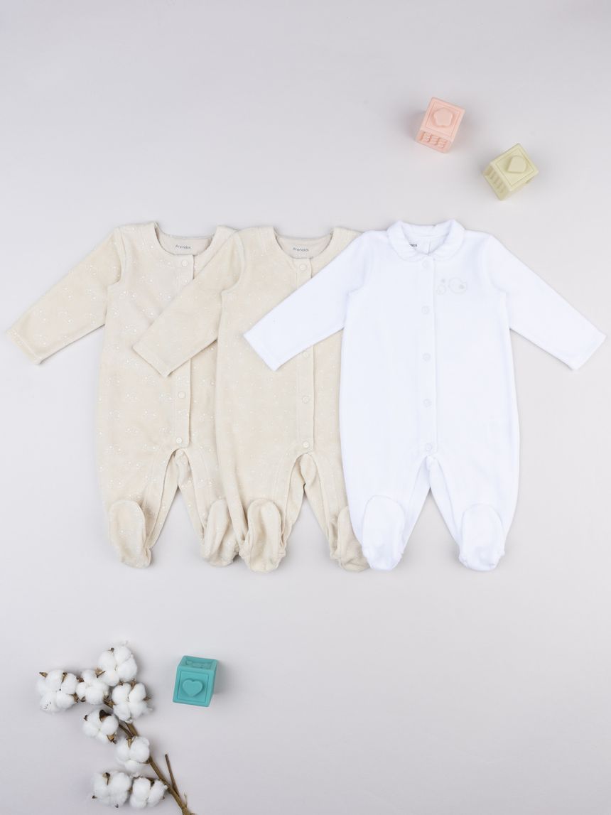 βρεφικά φορμάκια σενίλ με πουλάκια πακέτο x3 για κορίτσι - Prénatal