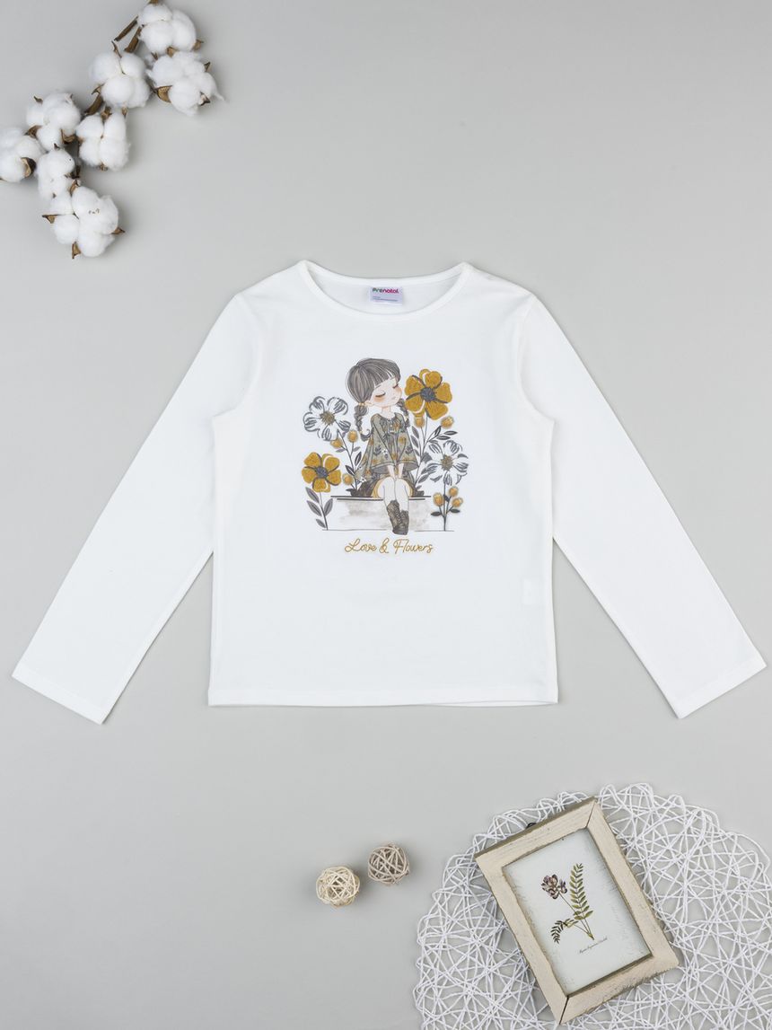 παιδική μπλούζα λευκή love & flowers για κορίτσι - Prénatal