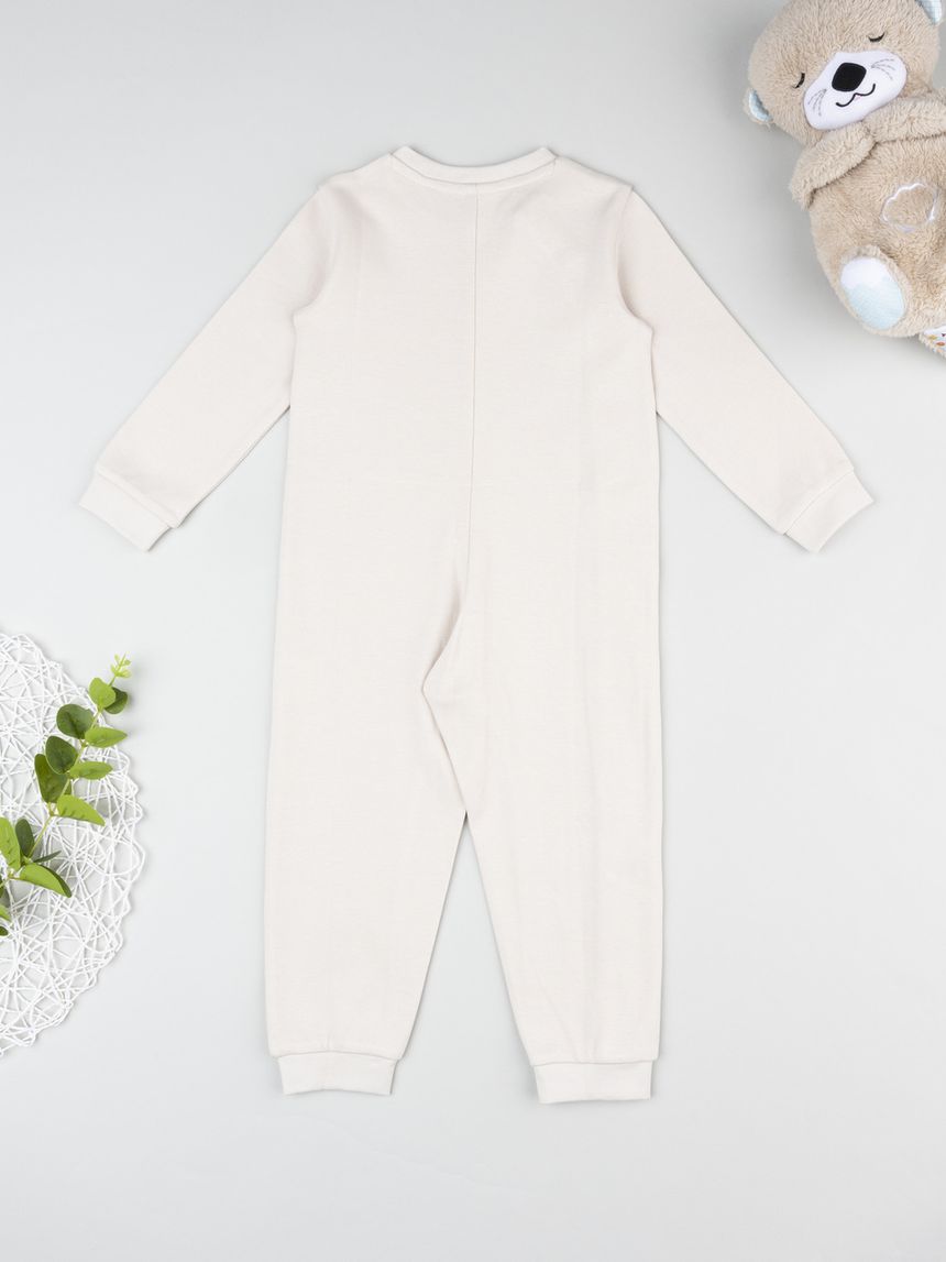 βρεφική ολόσωμη πιτζάμα μπεζ happy together για αγόρι - Prénatal