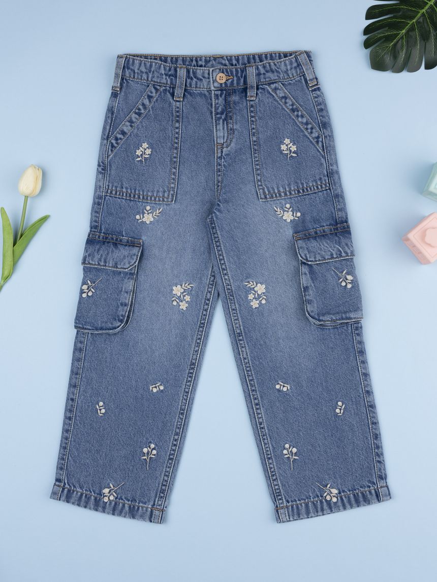παιδικό τζιν παντελόνι cargo flowers για κορίτσι - Prénatal