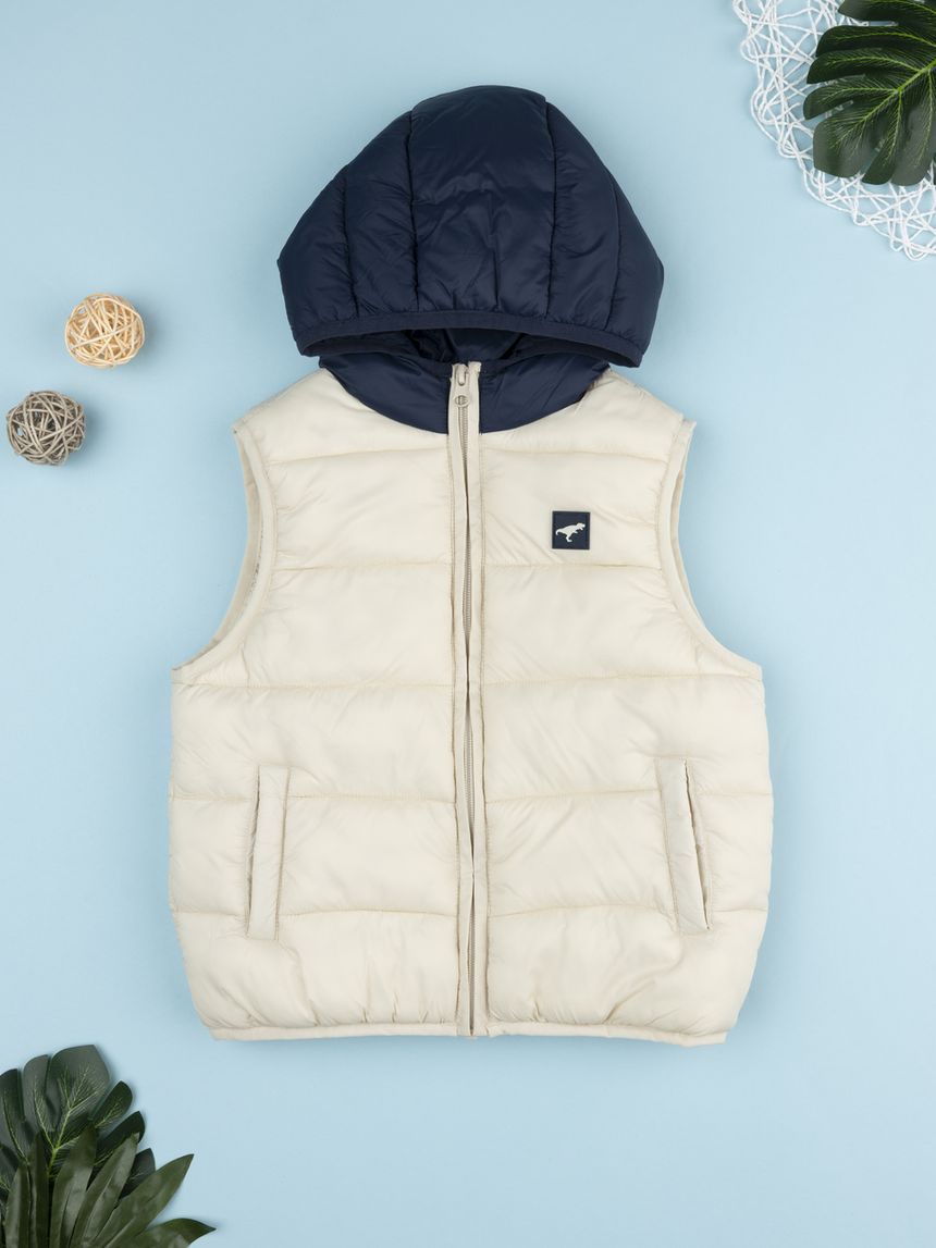 παιδικό αμάνικο μπουφάν puffer κρεμ dino για αγόρι - Prénatal