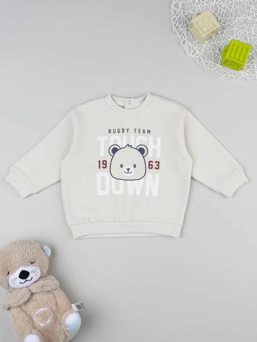 βρεφική μπλούζα φούτερ κρεμ rugby team για αγόρι - Prénatal
