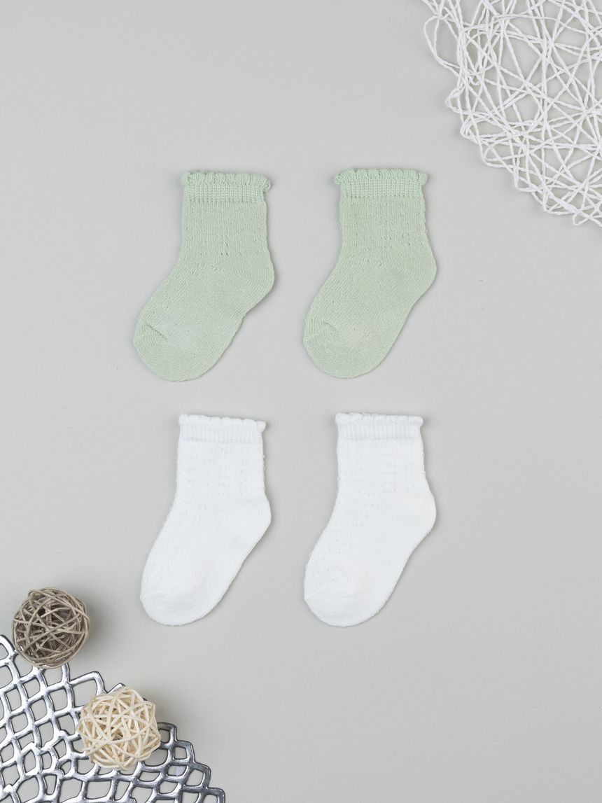 βρεφικά καλτσάκια πακέτο x2 φιστικί/λευκό για κορίτσι - Prénatal