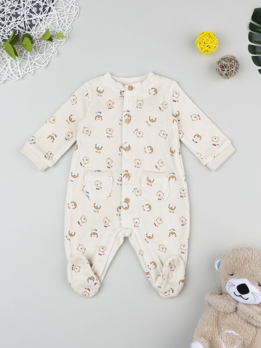 βρεφικό φορμάκι σενίλ μπεζ woodland για αγόρι - Prénatal