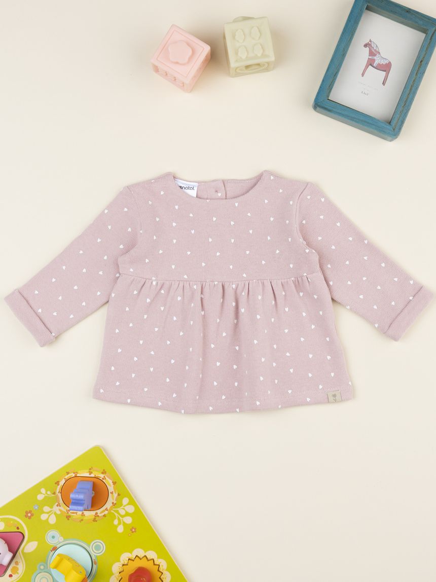 βρεφική μπλούζα πλεκτή ροζ με καρδούλες για κορίτσι - Prénatal