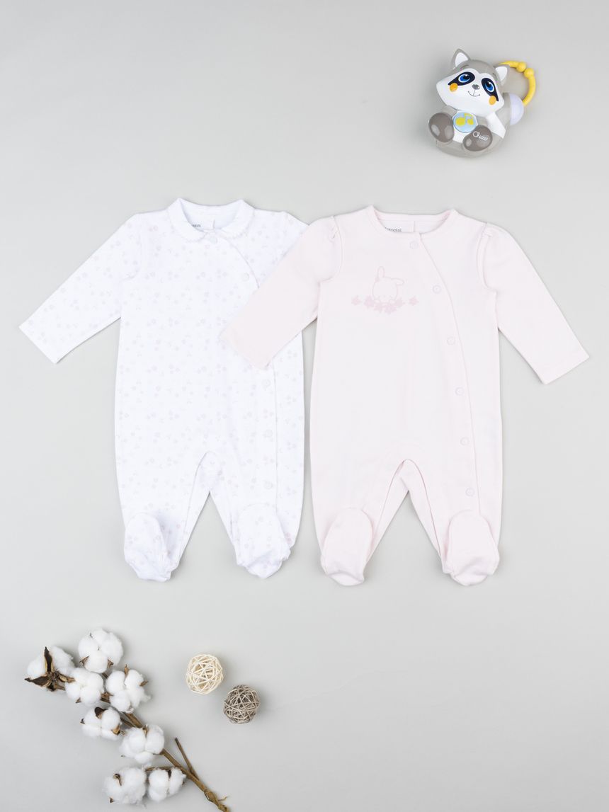 βρεφικά φορμάκια πακέτο x2 ροζ/λευκό με λαγουδάκι για κορίτσι - Prénatal