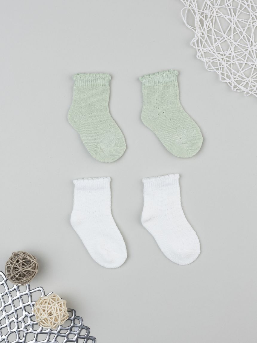 βρεφικά καλτσάκια πακέτο x2 φιστικί/λευκό για κορίτσι - Prénatal