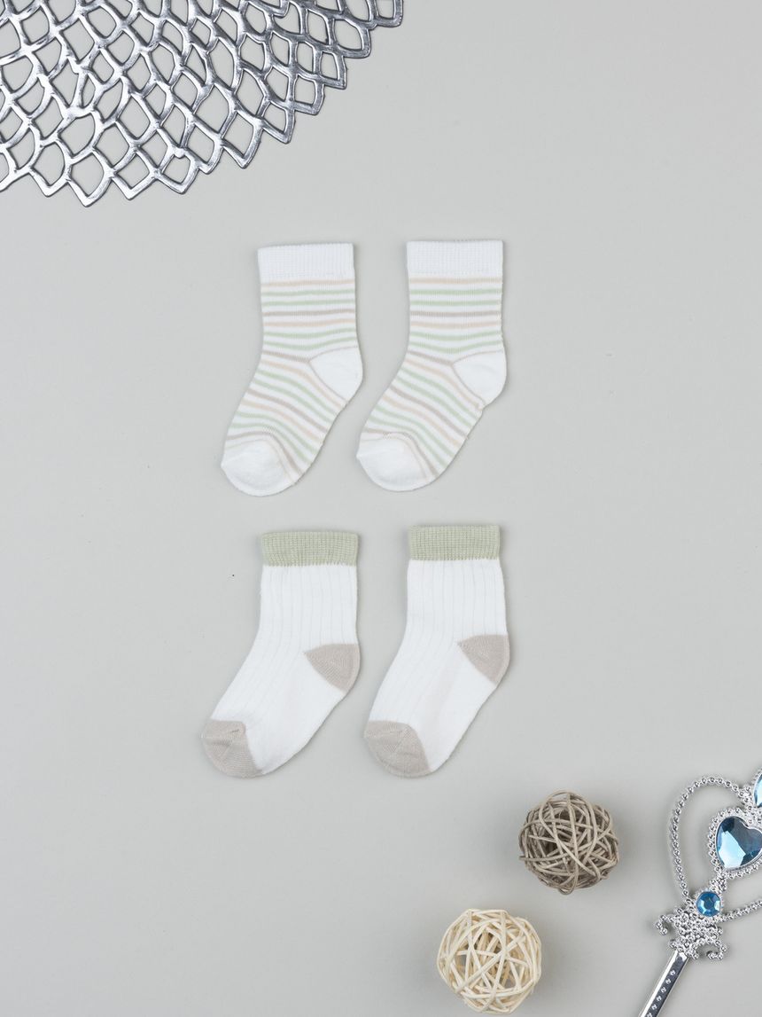 βρεφικά καλτσάκια πακέτο x2 φιστικί/λευκό/μπεζ για αγόρι - Prénatal