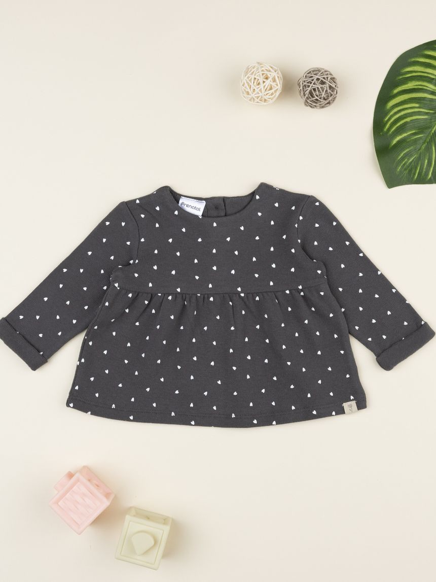 βρεφική μπλούζα πλεκτή γκρι με καρδούλες για κορίτσι - Prénatal