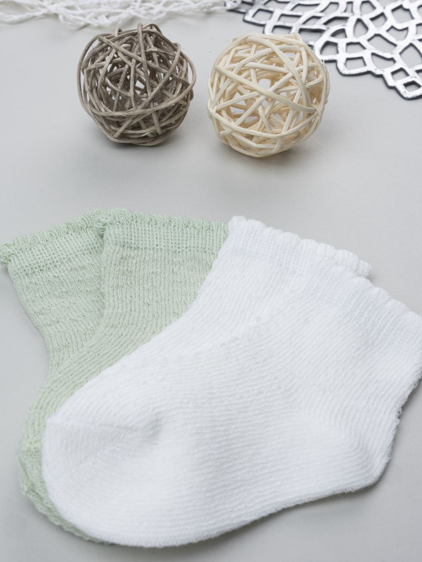 βρεφικά καλτσάκια πακέτο x2 φιστικί/λευκό για κορίτσι - Prénatal