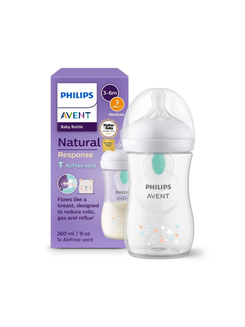 Philips avent πλαστικό μπιμπερό natural response με airfree valve 260ml μέτριας ροής 3-6m+ αστέρια scy673/82 - Philips Avent