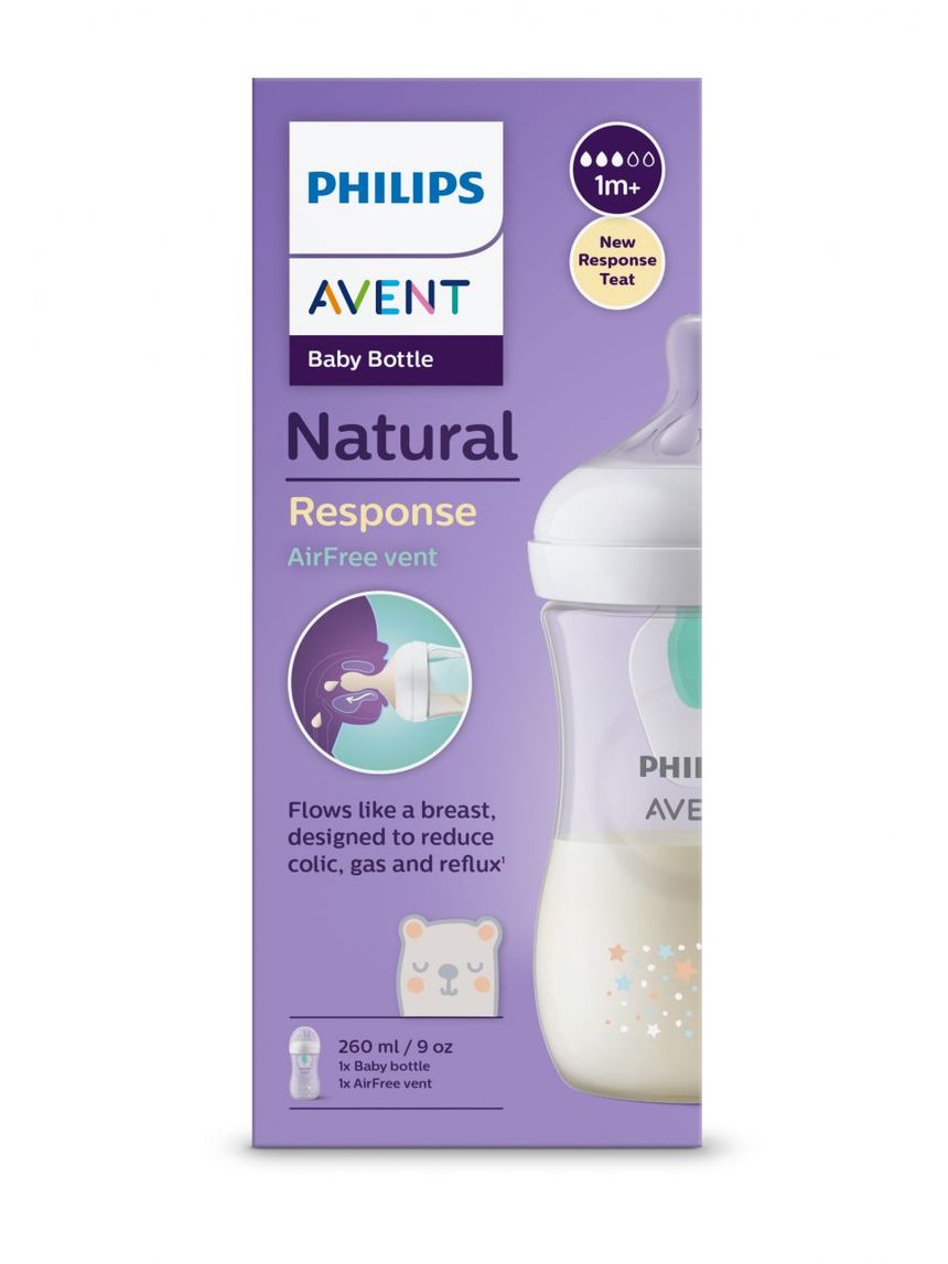 Philips avent πλαστικό μπιμπερό natural response με airfree valve 260ml 1m+ αστέρια και αρκουδάκι scy673/82 - Philips Avent