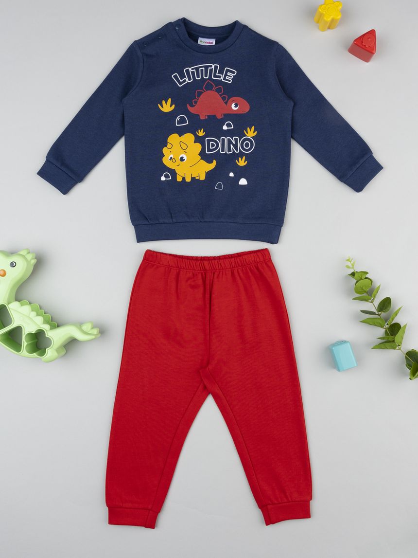 βρεφική πιτζάμα μπλε/κόκκινη little dino για αγόρι - Prénatal