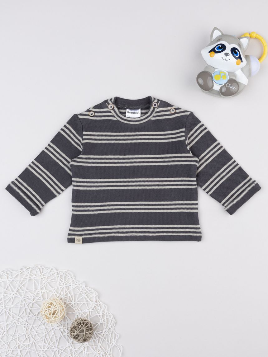 βρεφική μπλούζα πλεκτή γκρι ριγέ για αγόρι - Prénatal
