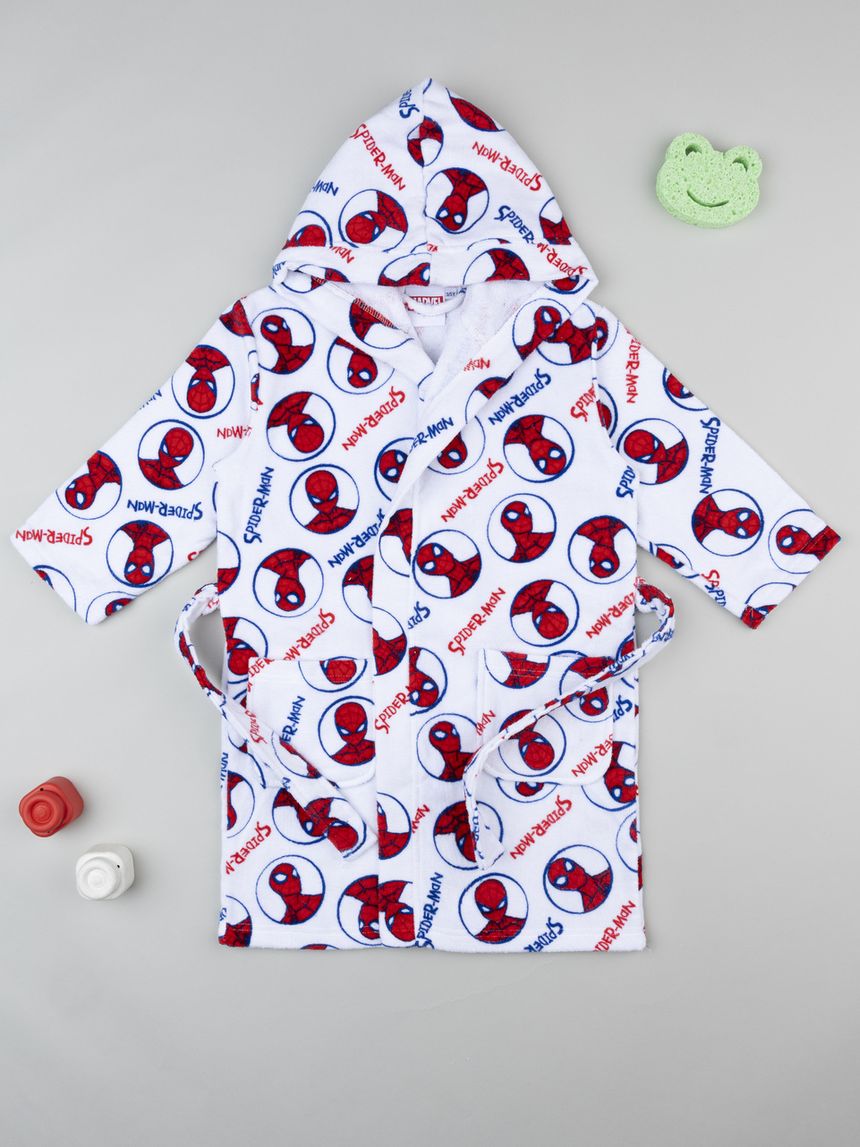 παιδικό μπουρνούζι σενίλ λευκό spiderman για αγόρι - Prénatal