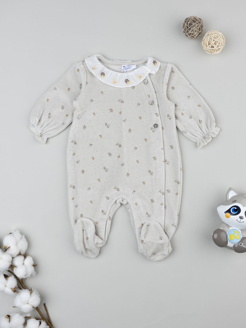 βρεφικό φορμάκι σενίλ καφέ flowers για κορίτσι - Prénatal